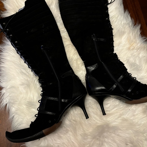 Bally Italy Tesla Black Suede Leather Lace up Heel Women's Boots Size 40 - Picture 3 of 9